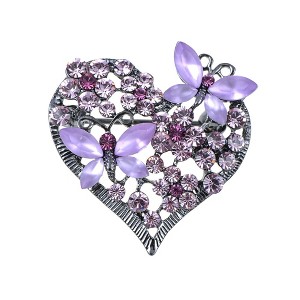 Anna-Kaci Womens Floral Silvery Tone Crystal Rhinestone Insect Butterfly Love Flower Heart Brooch Pin - 1 of 4