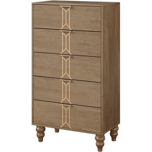 Jojoka Grey 5 Drawers Dresser, Modern Wooden Tall Dresser with Deep Drawers - 1 of 4