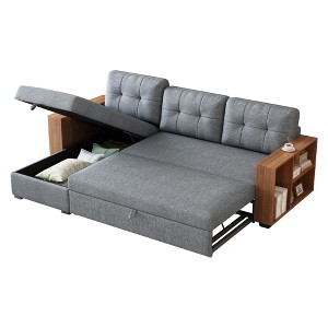 NicBex Modern Pull Out Sofa Bed Linen Convertible Sofa Couch with Storage Chaise and Wooden Handrail for Living Room - 1 of 4