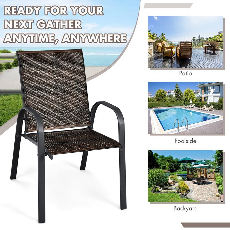 Costway Set of 6 Patio Rattan Dining Chairs Stackable Armrest Garden Mix Gray\Mix Brown, 5 of 9