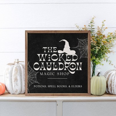 Kendrick Home Wicked Cauldron Hat and Webs Wall Art Black