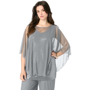 Roaman's Georgette Mesh Overlay Top - 1 of 4