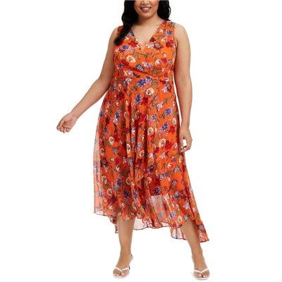 Calvin Klein Womens Floral Surplice Dress