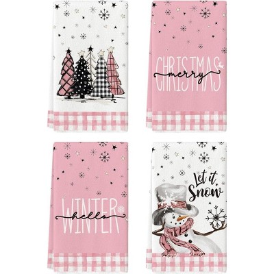 4-Pack Christmas Kitchen Towels with Red Black Buffalo Plaid Design, Seasonal Winter Decoration Han