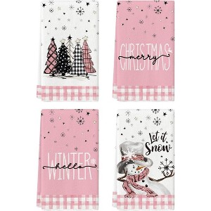 4-Pack Christmas Kitchen Towels with Red Black Buffalo Plaid Design, Seasonal Winter Decoration Han - 1 of 4