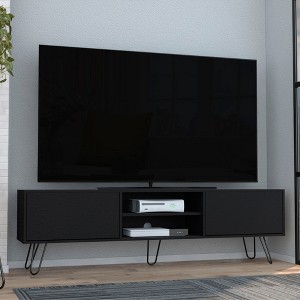 71" Modern TV Stand with Hinged Drawers, Open Shelves, and Hairpin Legs for Living Room and Bedroom - 1 of 4