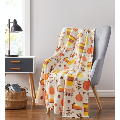 Kate Aurora Autumn Harvest Pumpkin Spice Lattes Ultra Soft & Plush Oversized Accent Throw Blanket