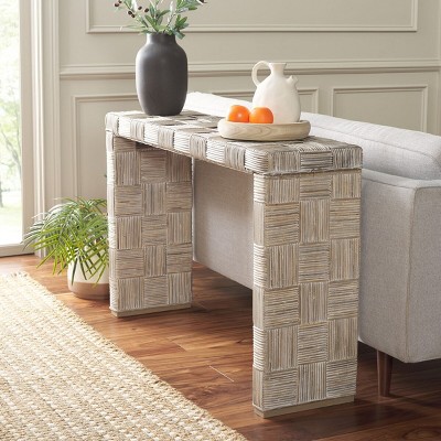 Adkin Whitewashed Rattan and Mango Wood Rectangular Console Table
