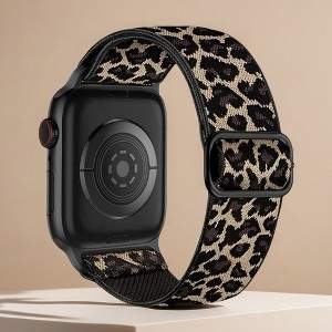 HTUTWOO Compatible with Apple Watch Nylon Stretchy Solo Loop Band 42/44/45/49mm, Adjustable Strap for iWatch Series 1-10,SE, Ultra(Yellow Leopard) - 1 of 4