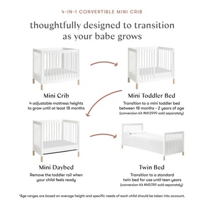 White and Washed Natural 4-in-1 Convertible Mini Crib