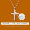 GILDED Small 14KT Yellow Gold Plated & Sterling Silver Natural Round-Cut Diamond Accent 3 Stone Cross Pendant with an 18 Inch Chain - 4 of 4
