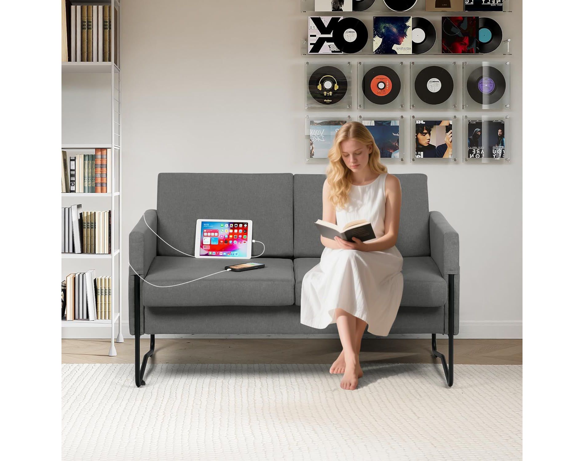 TYBOATLE 51" Small Loveseat Sofa with USB Ports, Modern 2-Seater Couch for Small Spaces, Bedroom, Office, or Apartment – Dark Gray