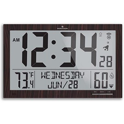 Marathon Slim Jumbo Atomic Wall Clock Full calendar Display With Indoor Temperature & Humidity