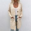 Coolmee Womens Long Sleeve Cable Knit Long Cardigan Casual Fall Winter Chunky Open Front Button Sweaters with Pockets - 2 of 4