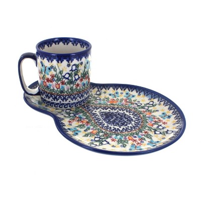 Blue Rose Polish Pottery Garden of Eden Breakfast Plate with Mug