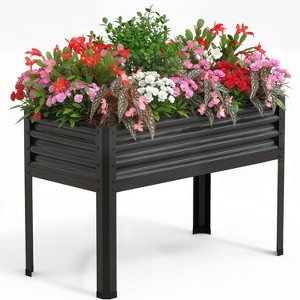 48x24x32" Galvanized Steel Raised Garden Bed with Legs, 400lb Capacity Elevated Planter Box for Patio, Balcony, Brown - 1 of 4