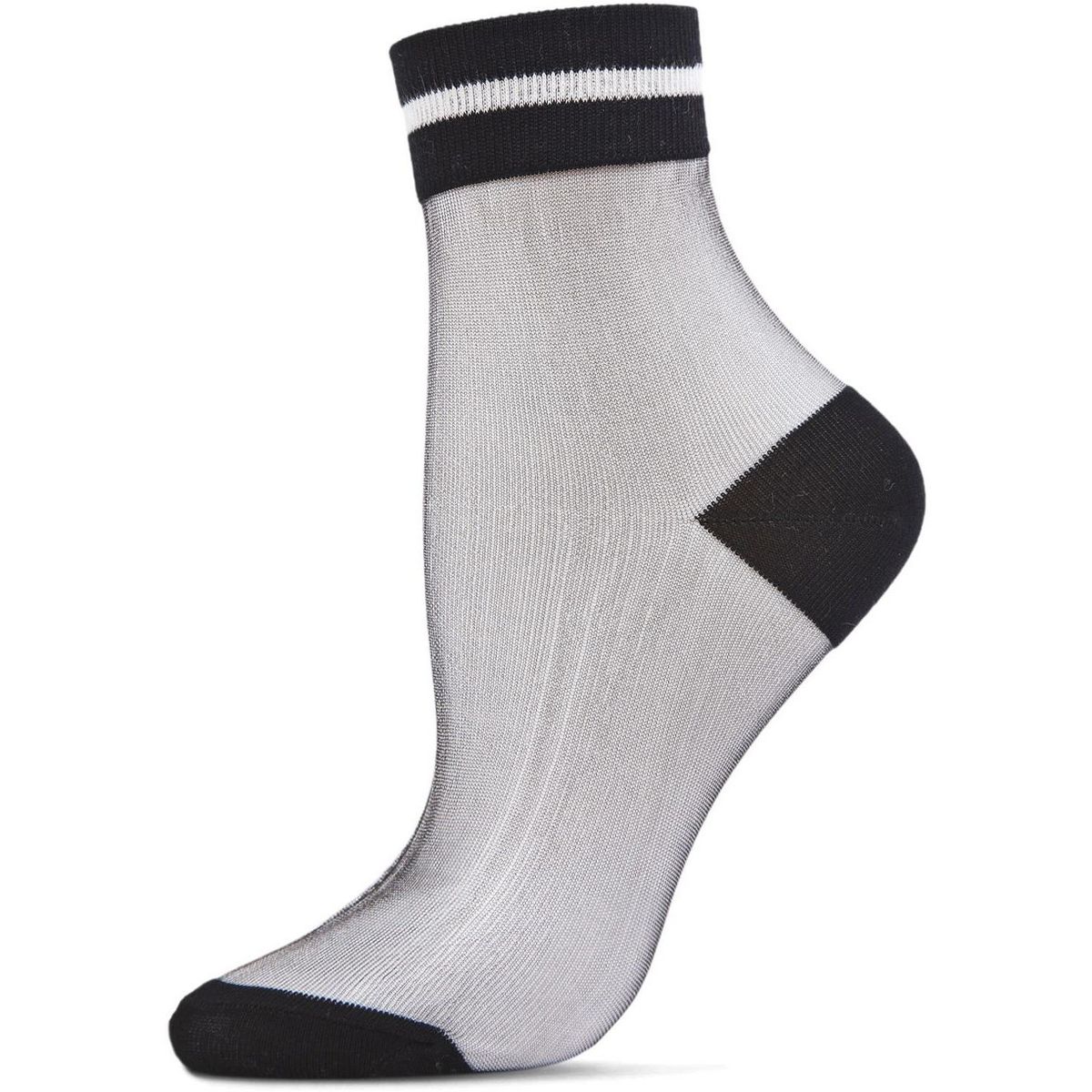 Memoi Sheer See-Through Ankle Socks with Striped Cuff