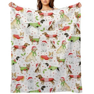 Dogs in Christmas Coats Hat Christmas Throw Blanket Soft Fleece Christmas Blanket Cozy Flannel Throw for Couch Bed 30x40 inches - 1 of 1
