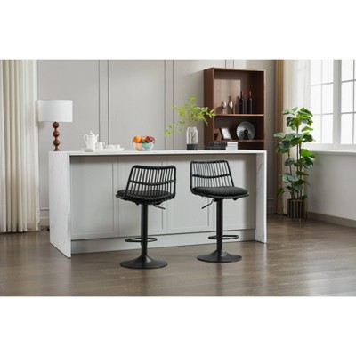 Vynxaria Black Rattan Swivel Accent Chairs - Set of 2, Adjustable Counter Height