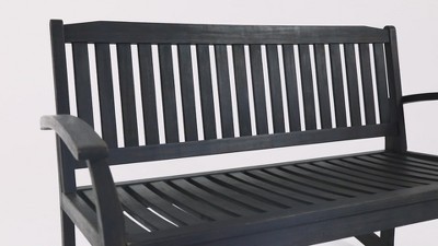 Dark Gray Acacia Wood Two-Seater Patio Rocking Loveseat