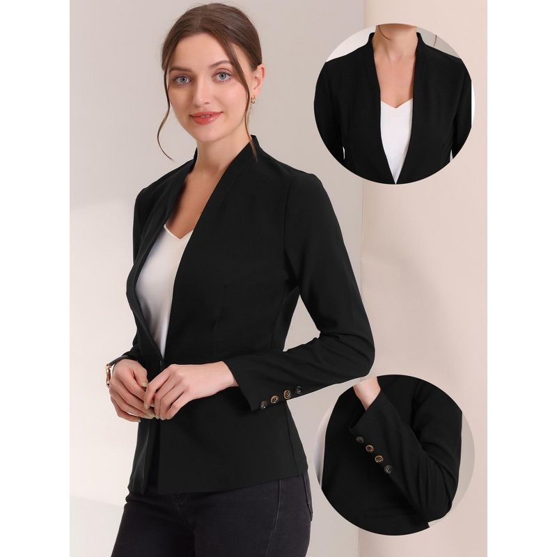 Allegra K Women's Solid Stand Collar Buttoned Long Sleeve Casual Blazer, 2 of 7