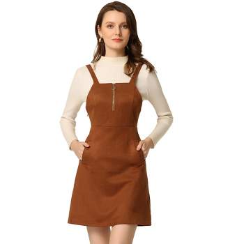 Allegra K Women's Faux Suede Zipper Front Elegant Pinafore Overall Mini Dress