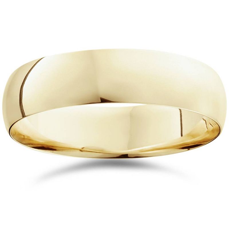 Pompeii3 6mm Dome High Polished Wedding Band 10K Yellow Gold Comfort Fit Plain Ring, 1 of 3