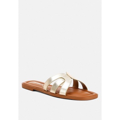 aura faux leather flat Womens sandals