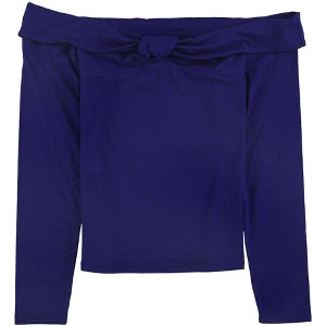 GUESS Womens Twist-Front Off the Shoulder Blouse, Blue, X-Small - 1 of 1