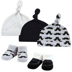 Hudson Baby Infant Boy Cap and Socks Set, Mustache, 0-9 Months - 1 of 4