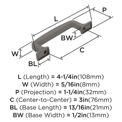 Graphite 3" Industrial Cabinet Drawer Pull with Mounting Hardware