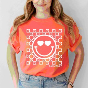 Simply Sage Market S.W.Smiley Checkered Floral Outline Garment Dyed Tee - 1 of 4