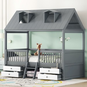 Whisen Wood Bed House Bed Frame - 1 of 4
