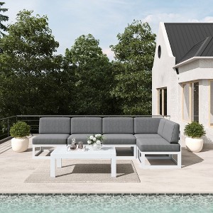 LayinSun 6-Piece Large Outdoor Modular L-Shaped Sectional Set with Coffee Table - 1 of 4