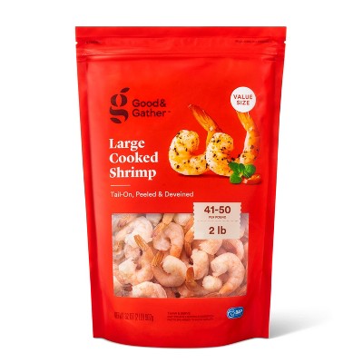 Large Tail-On, Peeled, Deveined Cooked Shrimp - Frozen - 41-50ct/lb - 2lbs - Good & Gather™