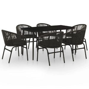 vidaXL Patio Dining Set Outdoor Garden Seat - 7 Piece Black 55.1" Table Length - 1 of 4