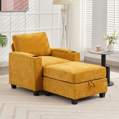 Hyleory Chenille Storage Accent Chair with Ottoman,Upholstered Comfy Sofa Armrest chair for Living Room Bedroom