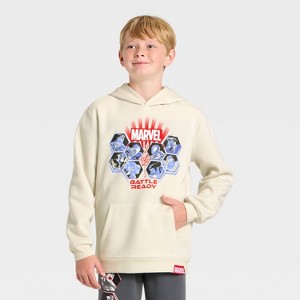 Boys' Marvel Super Heroes Battle Ready Hooded Fleece Sweatshirt - Off-White - 1 of 4