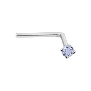 Jewelry Avalanche 22G 14K Gold L-shape Nose Stud with Tanzanite Gemstone - 1 of 2