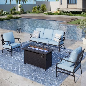 Captiva Designs 4pc Metal Patio Outdoor Conversation Fire Pit Set with Grid-back Armchairs for Garden, Poolside, Backyard - 1 of 4