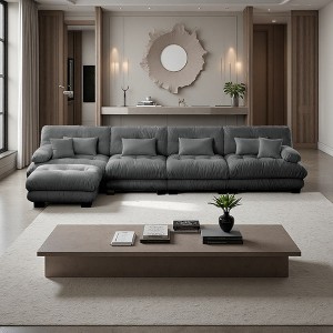 173.2" Chenille L-Shaped Modular Sectional Sofa with Bolster Armrests & Ottomans - 1 of 4