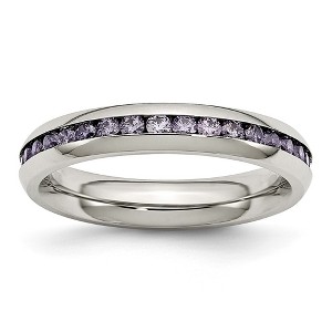 Black Bow Jewelry 4mm Stainless Steel And Purple Cubic Zirconia Stackable Band - 1 of 4
