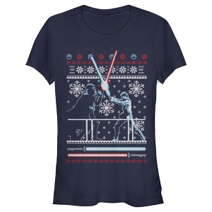 Juniors Womens Star Wars Ugly Christmas Duel T-Shirt - 1 of 3