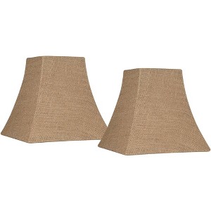 Springcrest Set of 2 Square Lamp Shades Natural Burlap Small 5.25" Top x 10" Bottom x 9" High Spider with Harp and Finial Fitting - 1 of 4