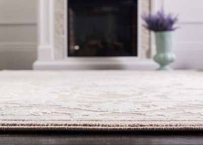 Beige and Cream Floral Hand-Knotted Runner Rug