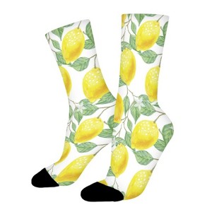Bright Yellow Watercolor Lemons Women Printed Crew Socks Funny Funky Socks Soft Polyester Novelty Gifts for Artists Men - 1 of 1