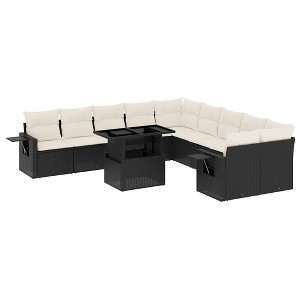 vidaXL Patio Sofa Set with Cushions Outdoor Furniture 11 Piece Poly Rattan - Black and Cream - 1 of 4