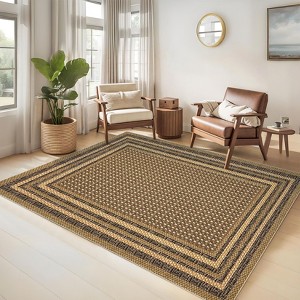 Geometric Living Room Rugs, Washable Bordered Print Soft Bedroom Carpet - 1 of 4