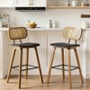 Bekrvio 26" Mid Century Modern Counter Height Bar Stools - Rattan Cane Back, Wood, PU Leather Upholstered for Kitchen Island Dining - 2 of 4