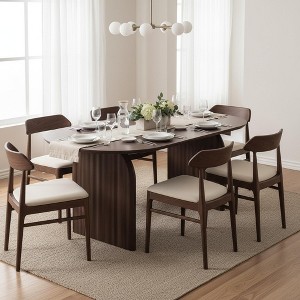 Homy Casa Modern MDF Rectangular Dining Table with Curved Panel Base, Walnut - 1 of 4